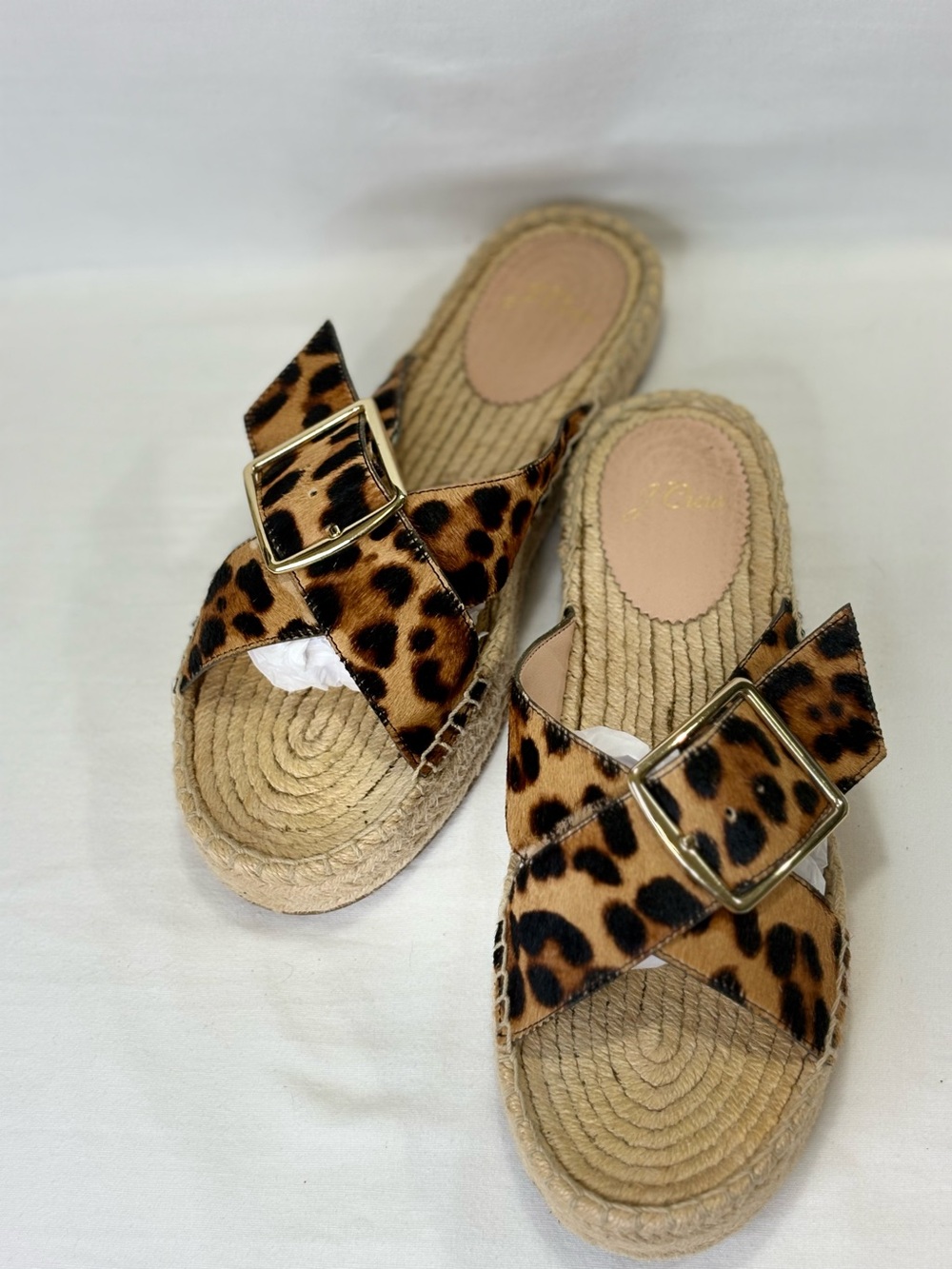 J. CREW Leopard Print Espadrille Slide Sandals with Gold Buckle SZ 8.5